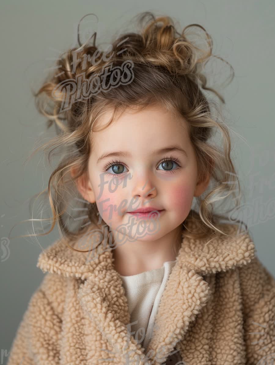 Charming Portrait of a Young Girl with Curly Hair in Cozy Coat