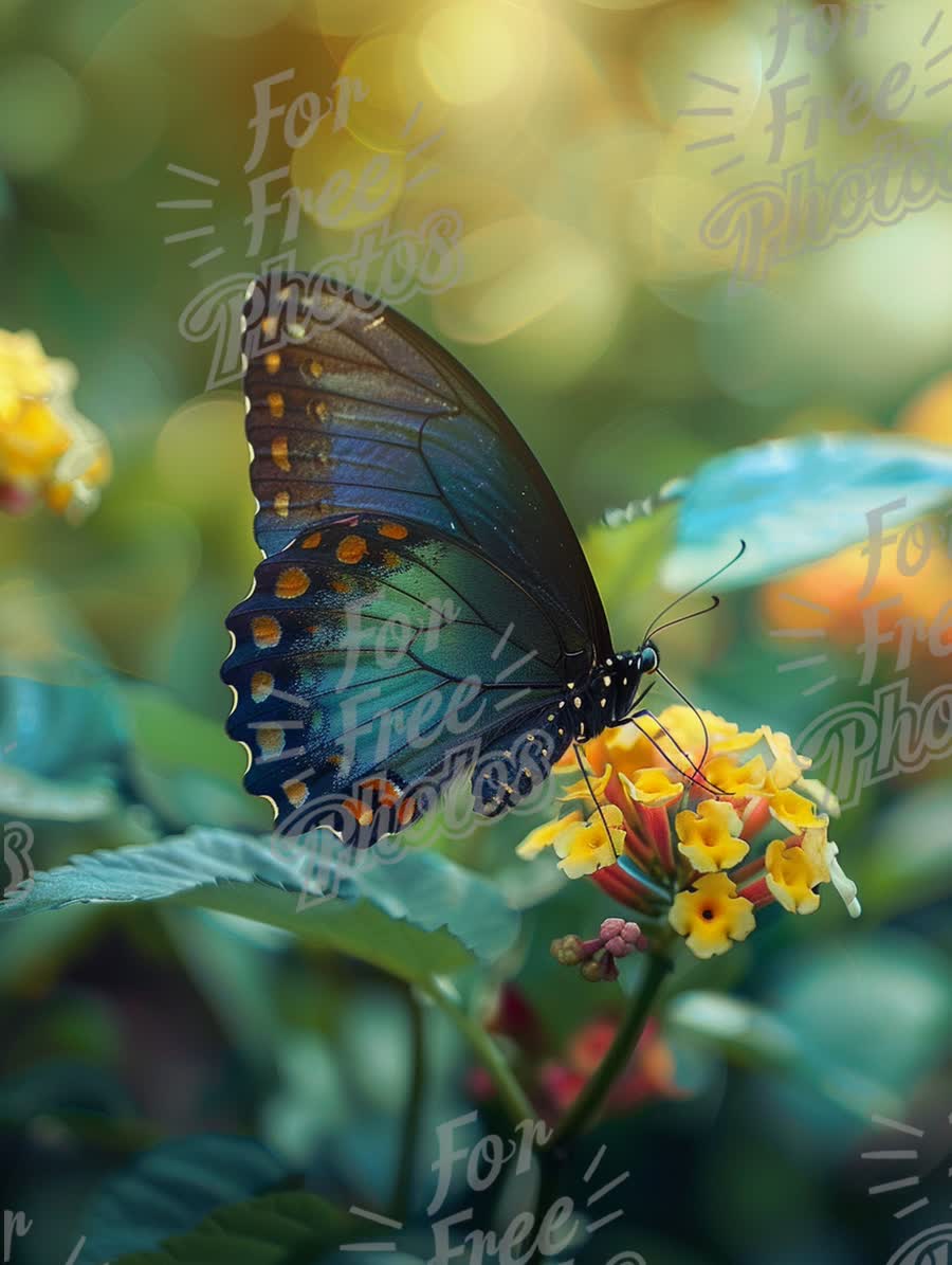 Vibrant Butterfly on Colorful Flowers with Bokeh Background