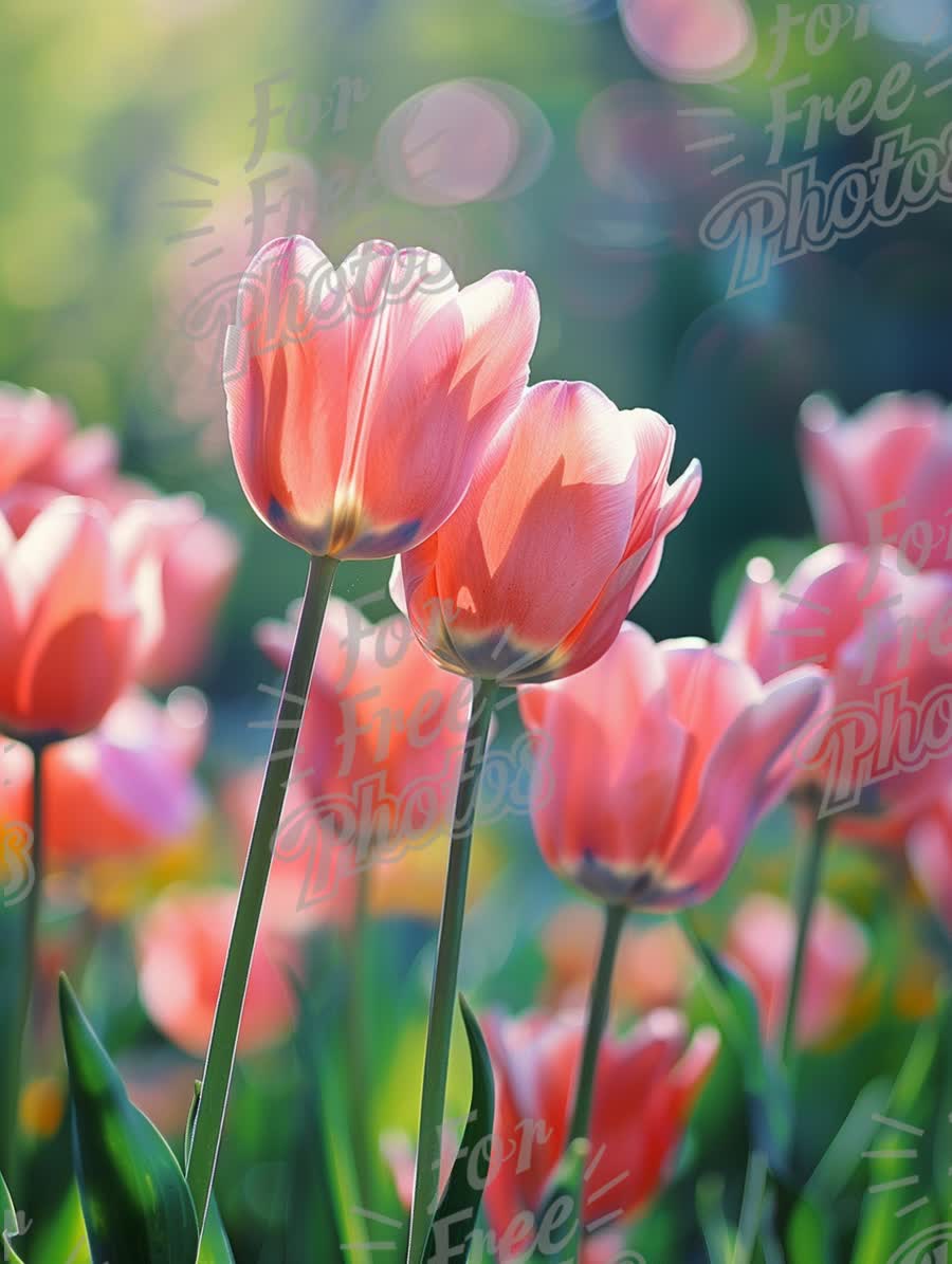 Delicate Pink Tulips in Bloom: Spring Floral Beauty and Nature's Serenity