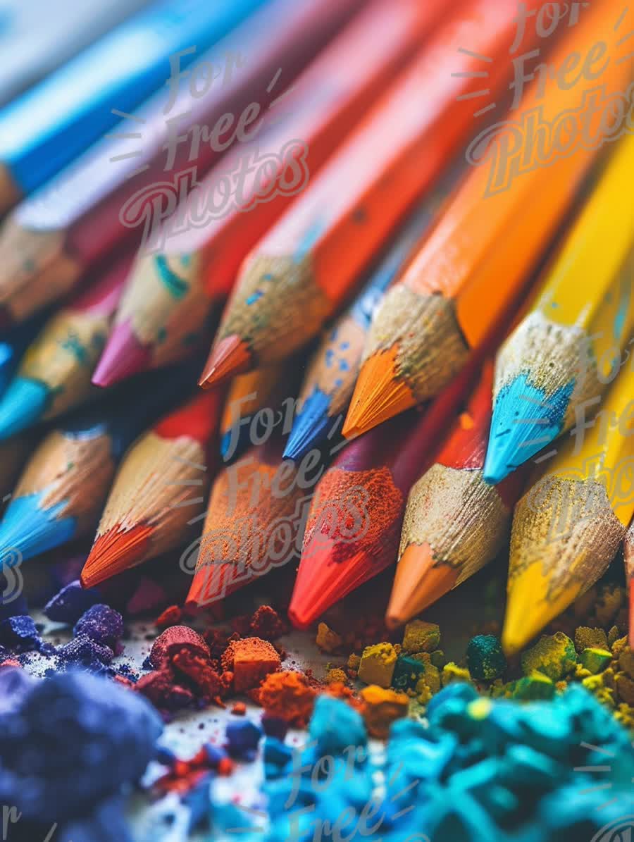 Vibrant Colored Pencils with Shavings and Pigment Dust for Creative Arts and Crafts