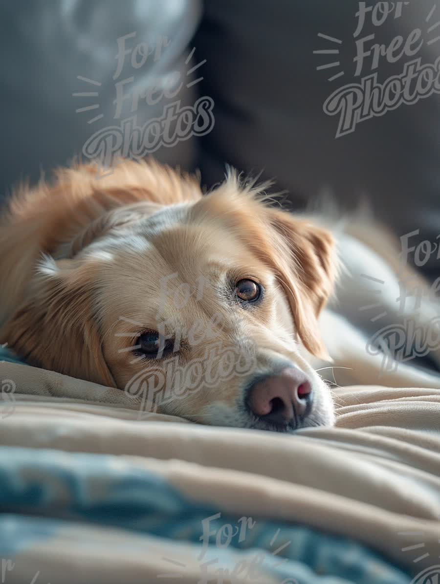 Relaxed Golden Retriever Dog Resting on Couch - Cozy Home Companion