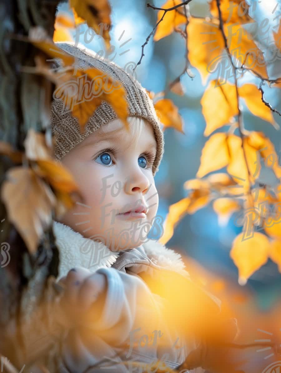 Enchanting Autumn Portrait of a Child Among Golden Leaves