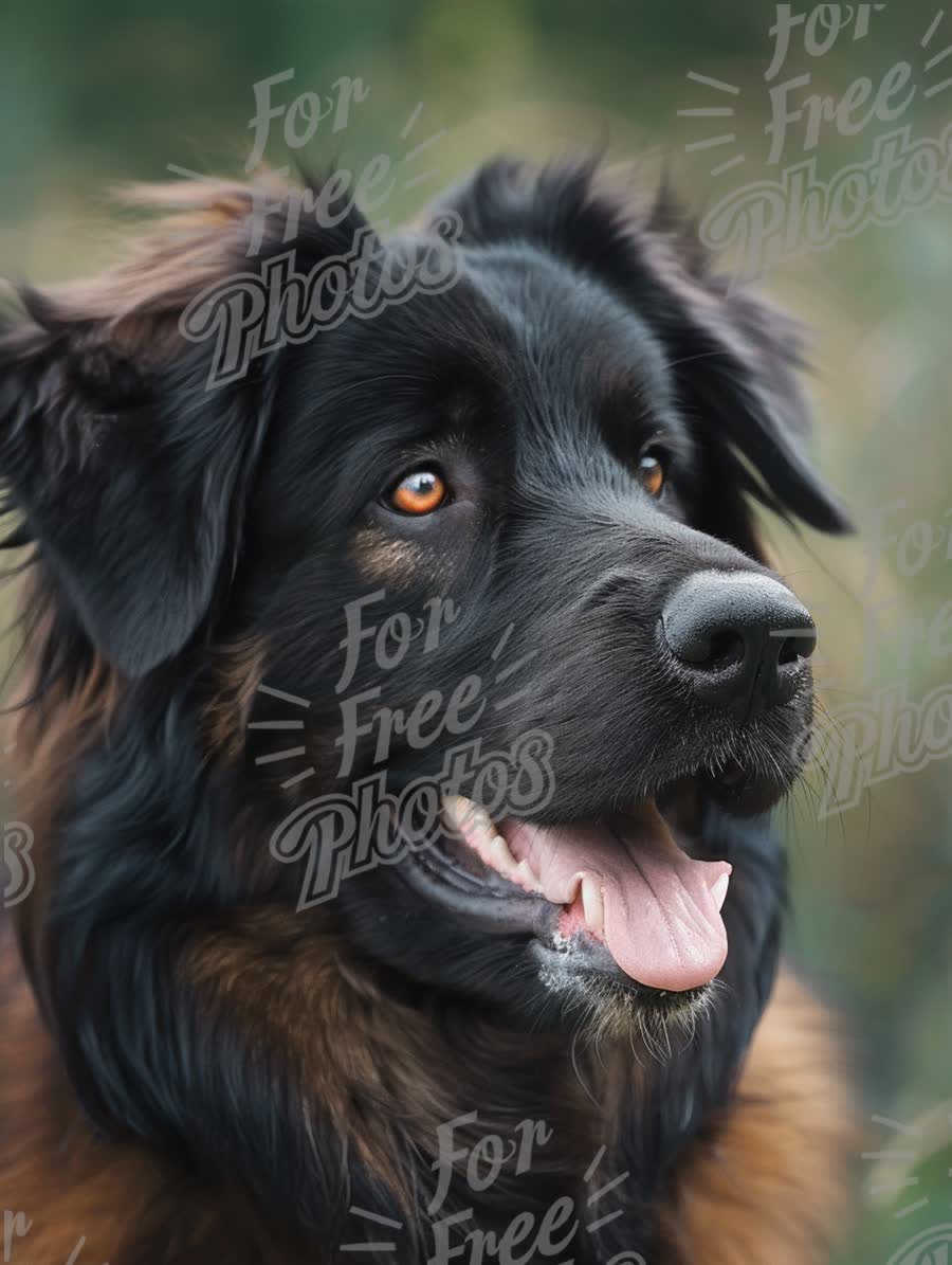 Close-Up of a Happy Leonberger Dog with Beautiful Fur and Expressive Eyes