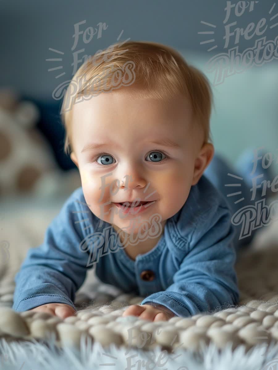 Adorable Baby Smiling on Soft Blanket - Happy Childhood Moments