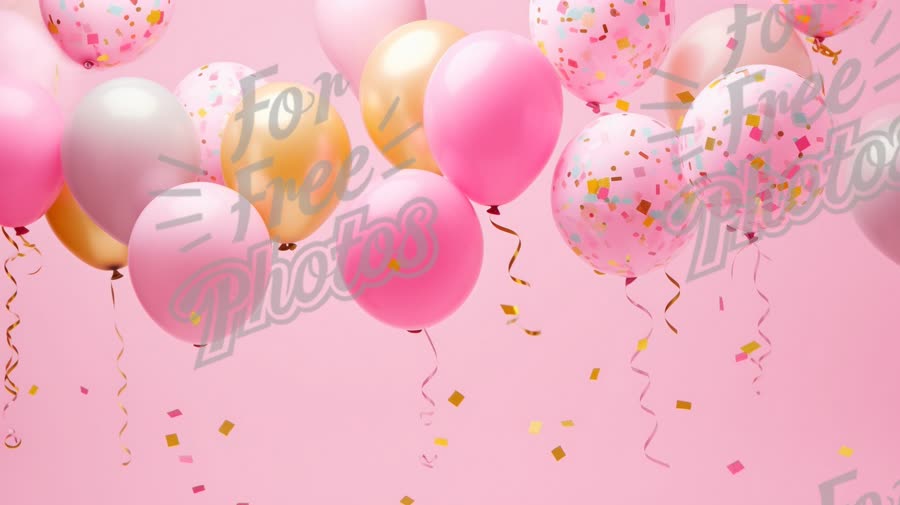 Colorful Party Balloons with Confetti on Pink Background - Celebration and Festivity Theme