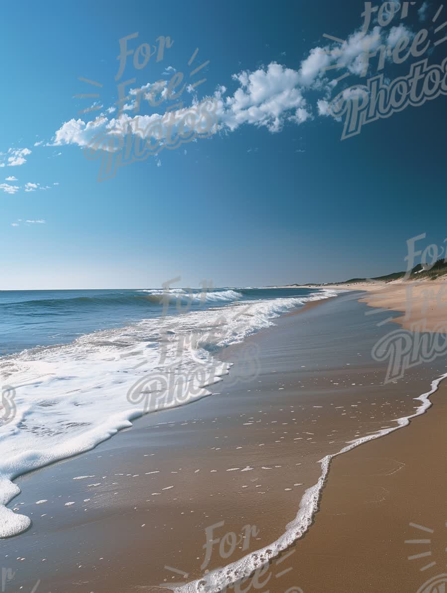 Serene Beach Landscape with Gentle Waves and Clear Blue Sky