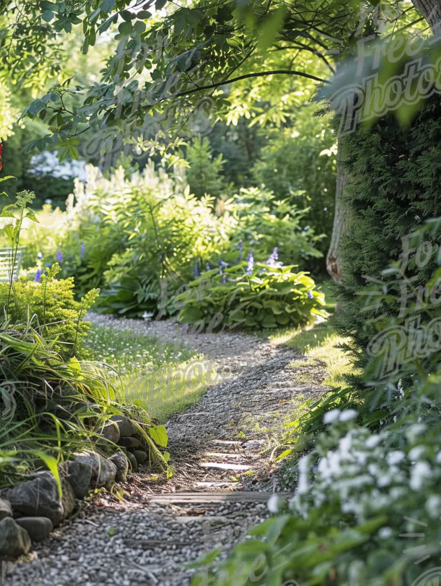 Serene Garden Pathway: Lush Greenery and Tranquil Nature Retreat