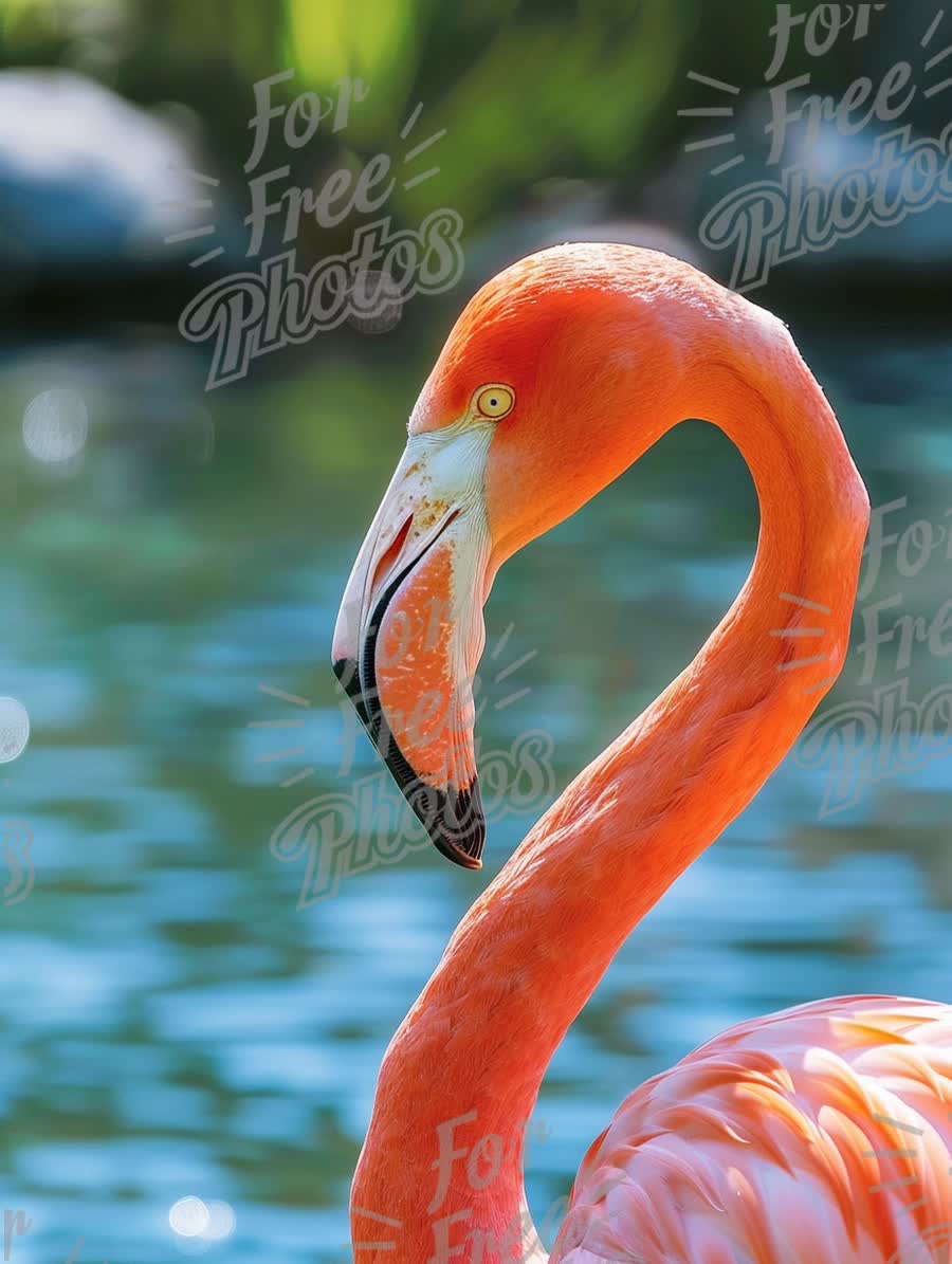 Vibrant Flamingo Portrait Against Serene Water Background