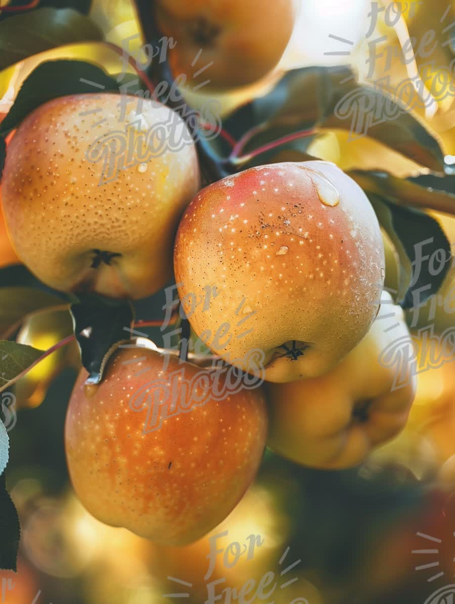 Fresh Juicy Apples on Tree Branch with Dew Drops - Organic Farming and Harvesting Concept