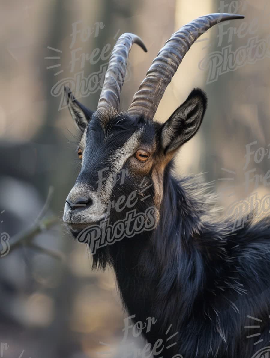 Majestic Black Goat with Curved Horns in Natural Habitat