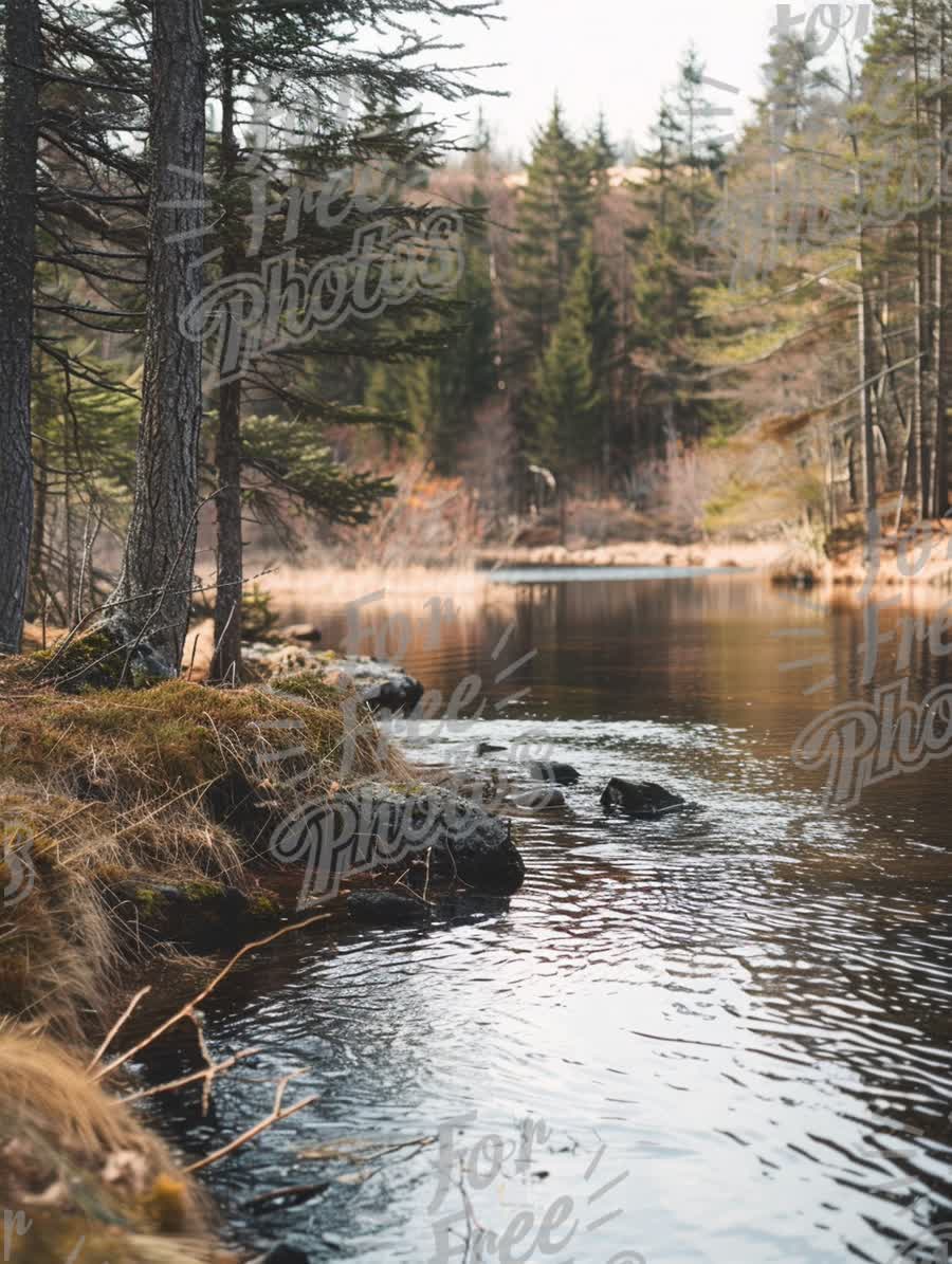 Tranquil Forest River Scene: Nature's Serenity and Reflection