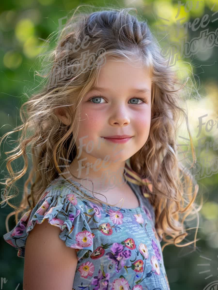 Charming Young Girl with Curly Hair in Nature - Portrait of Innocence and Joy