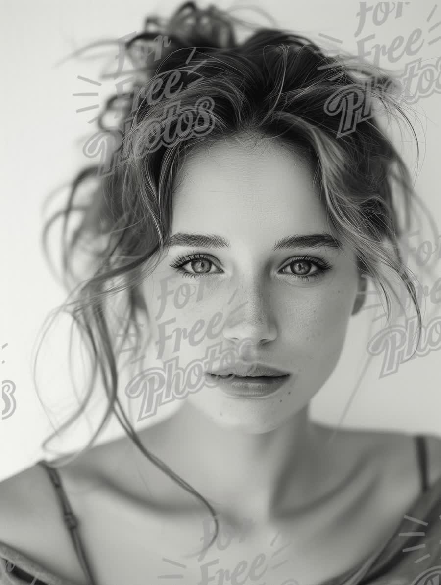 Stunning Black and White Portrait of a Young Woman with Freckles and Natural Beauty