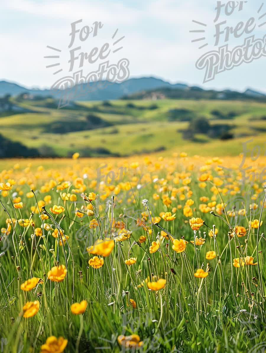 Vibrant Wildflower Meadow in Springtime: Scenic Nature Landscape with Yellow Buttercups