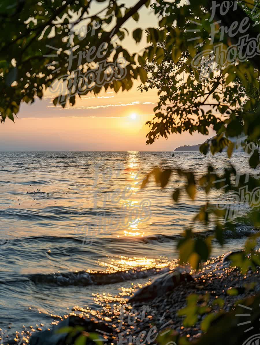 Tranquil Sunset Over Serene Lake: Nature's Peaceful Reflection