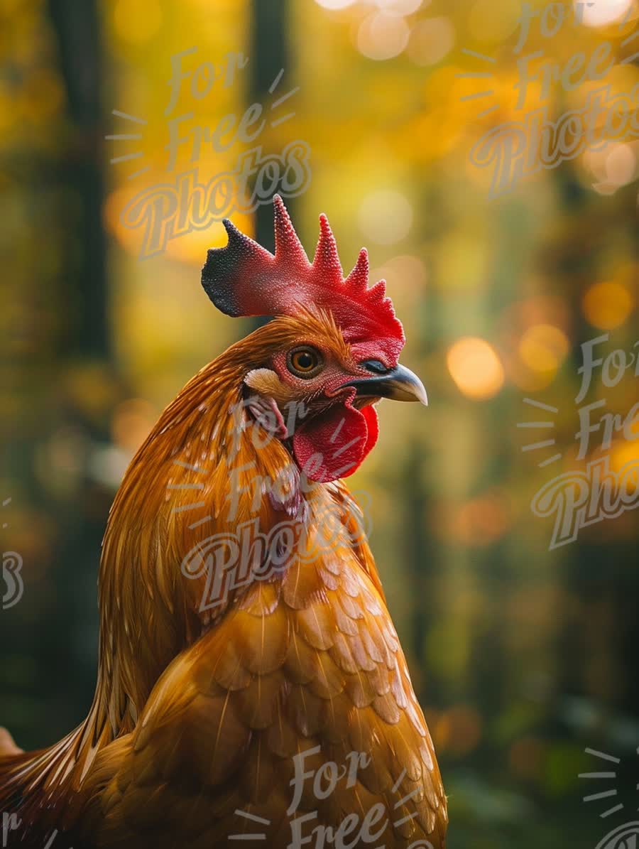 Majestic Rooster Portrait in Autumn Forest