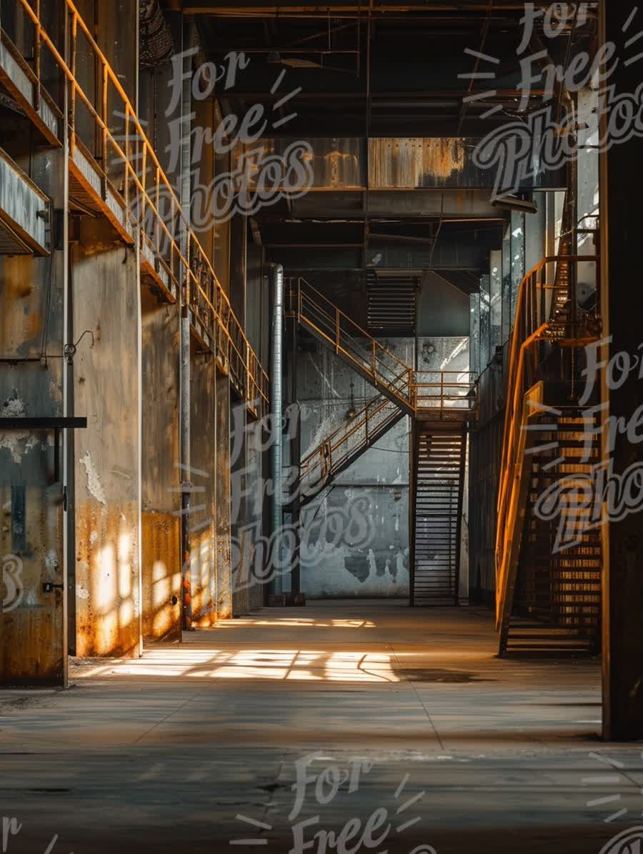 Abandoned Industrial Interior with Rusty Metal and Dramatic Lighting