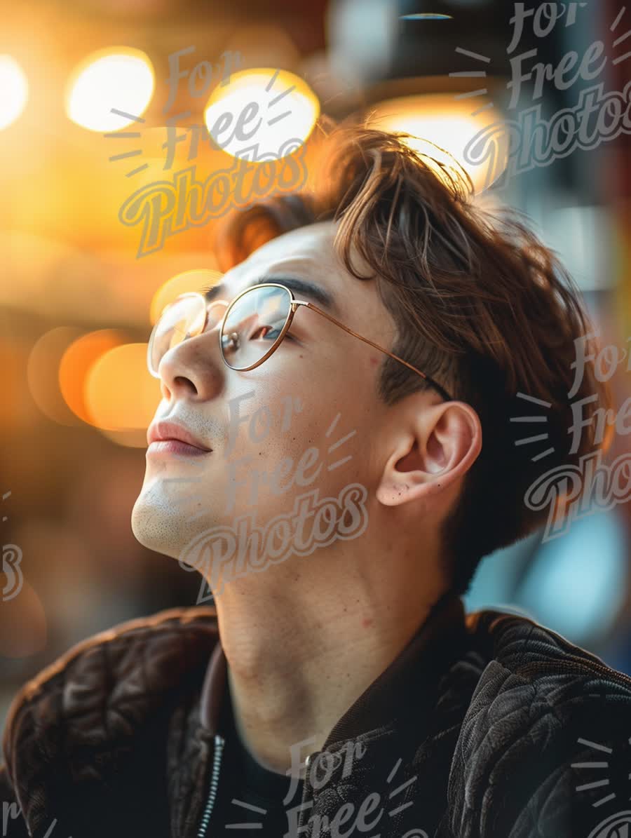 Contemplative Young Man with Glasses in Soft Focus Light