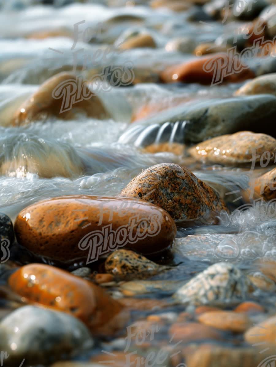 Tranquil River Stones: Nature's Serenity and Flowing Water