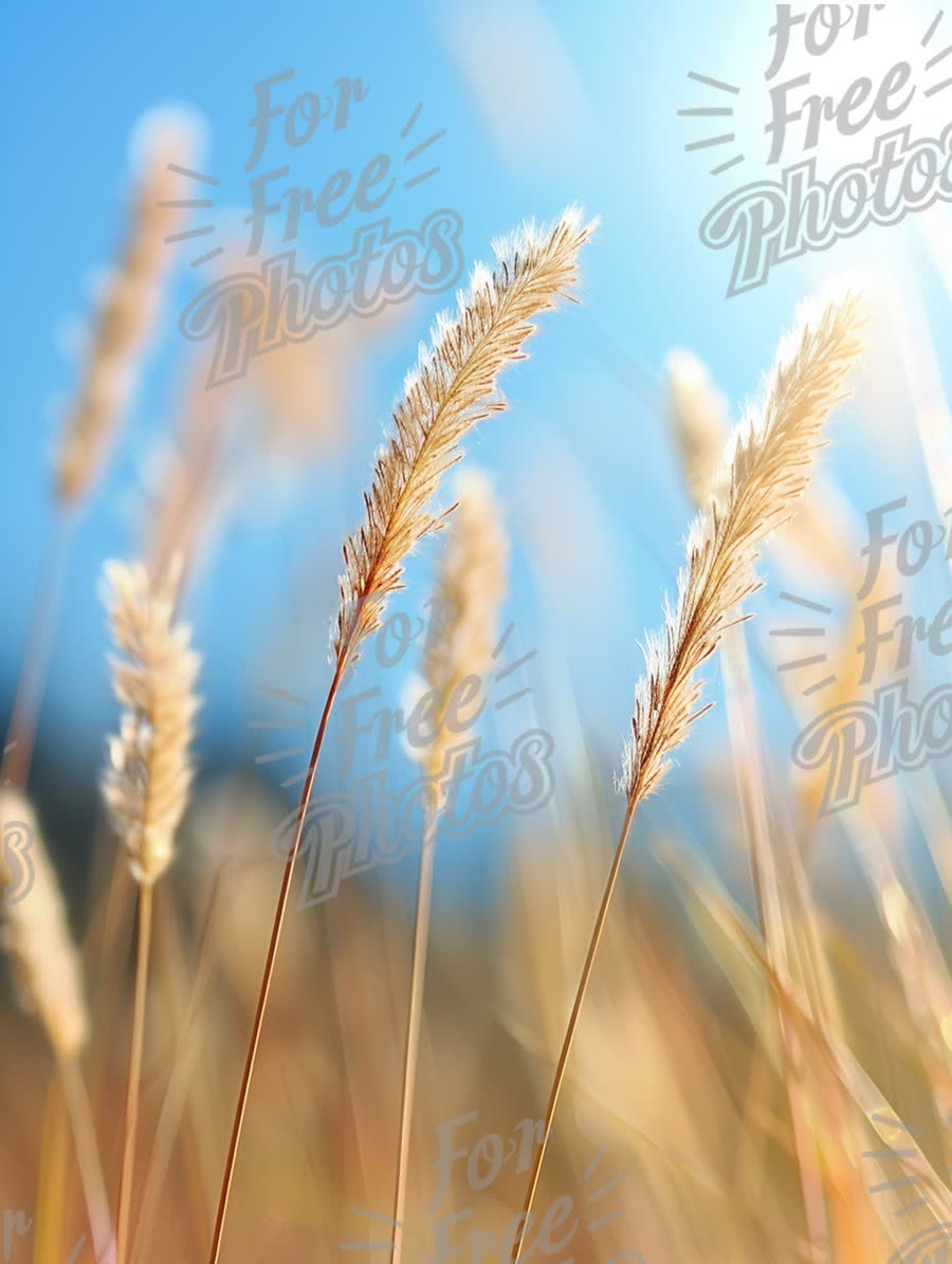 Golden Grass Blades Against a Bright Blue Sky: Nature's Serenity