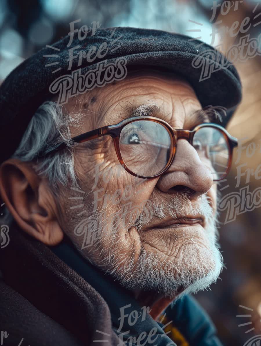 Wise Elderly Man with Glasses Reflecting Life Experiences