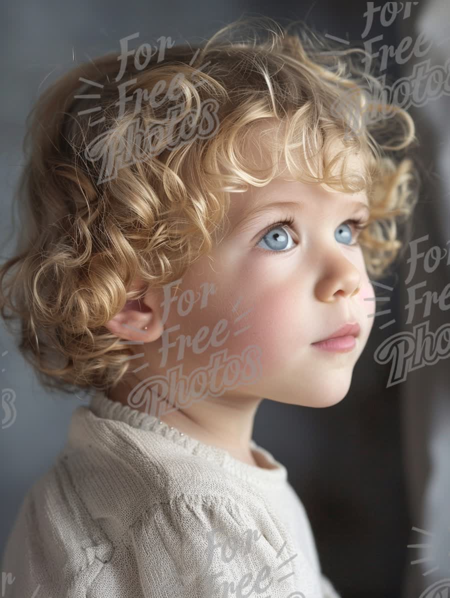 Adorable Child Portrait with Curly Hair and Bright Blue Eyes