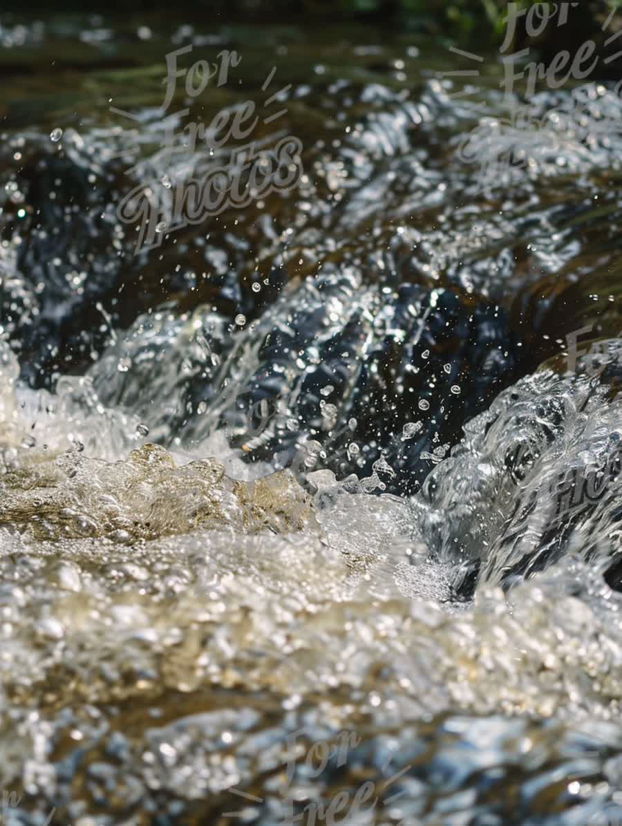 Crystal Clear Water Flowing Over Rocks with Sparkling Splashes