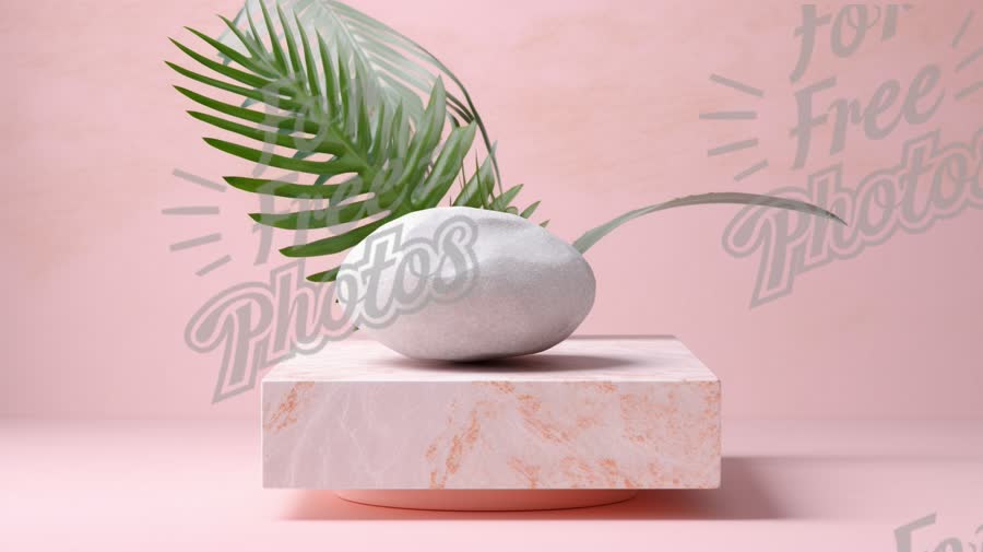 Minimalist Home Decor: Modern Stone and Greenery Arrangement on Pink Background