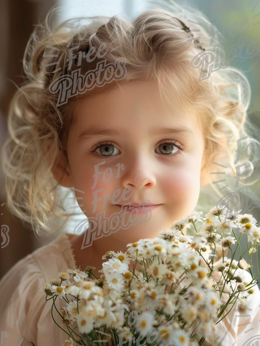 Charming Little Girl with Flowers: Innocence and Joy in Natural Light