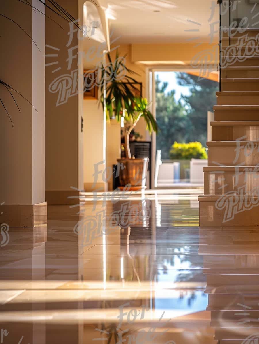 Modern Home Interior with Sunlit Hallway and Elegant Staircase