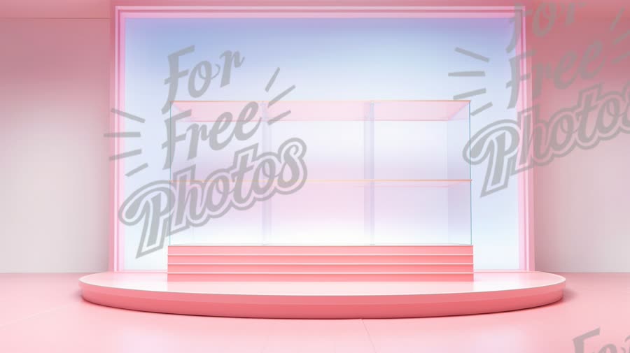 Minimalist Pink Display Stage with Glass Showcase for Product Presentation