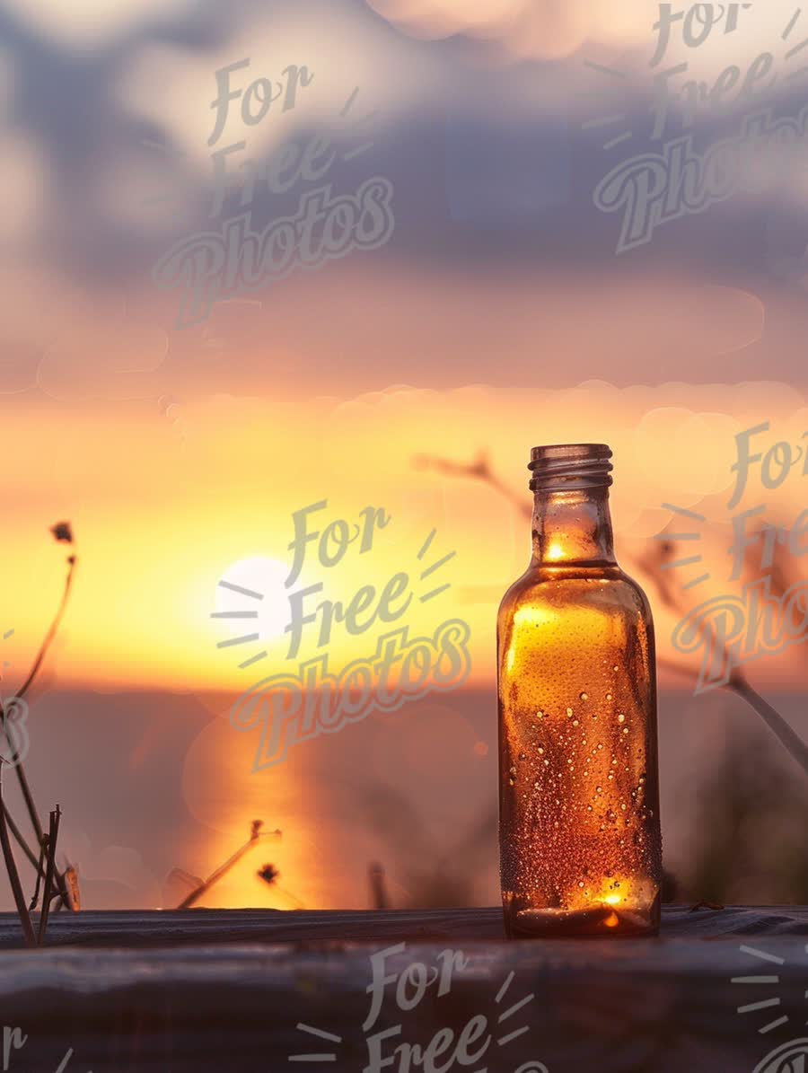 Golden Sunset Reflections: Serenity in Nature with a Glass Bottle