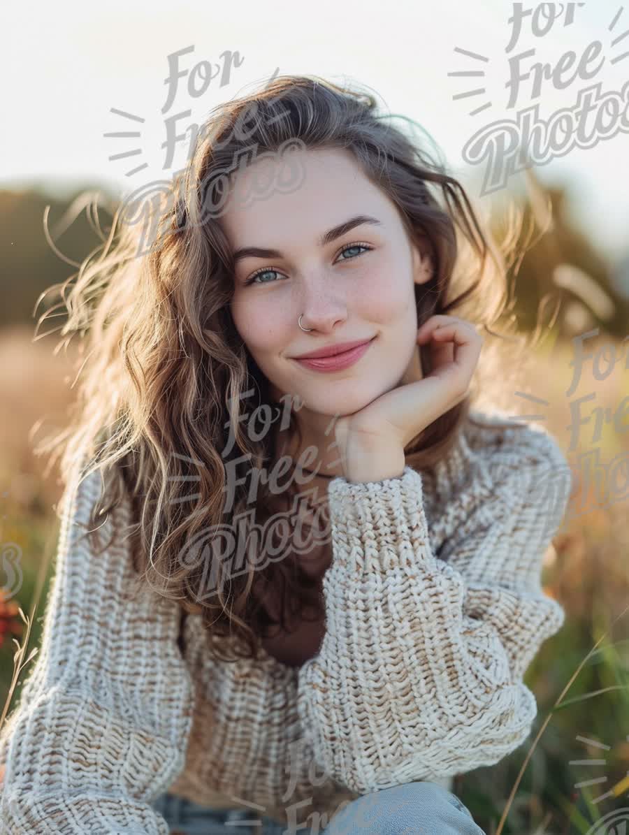 Natural Beauty: Young Woman Smiling in Sunlit Field