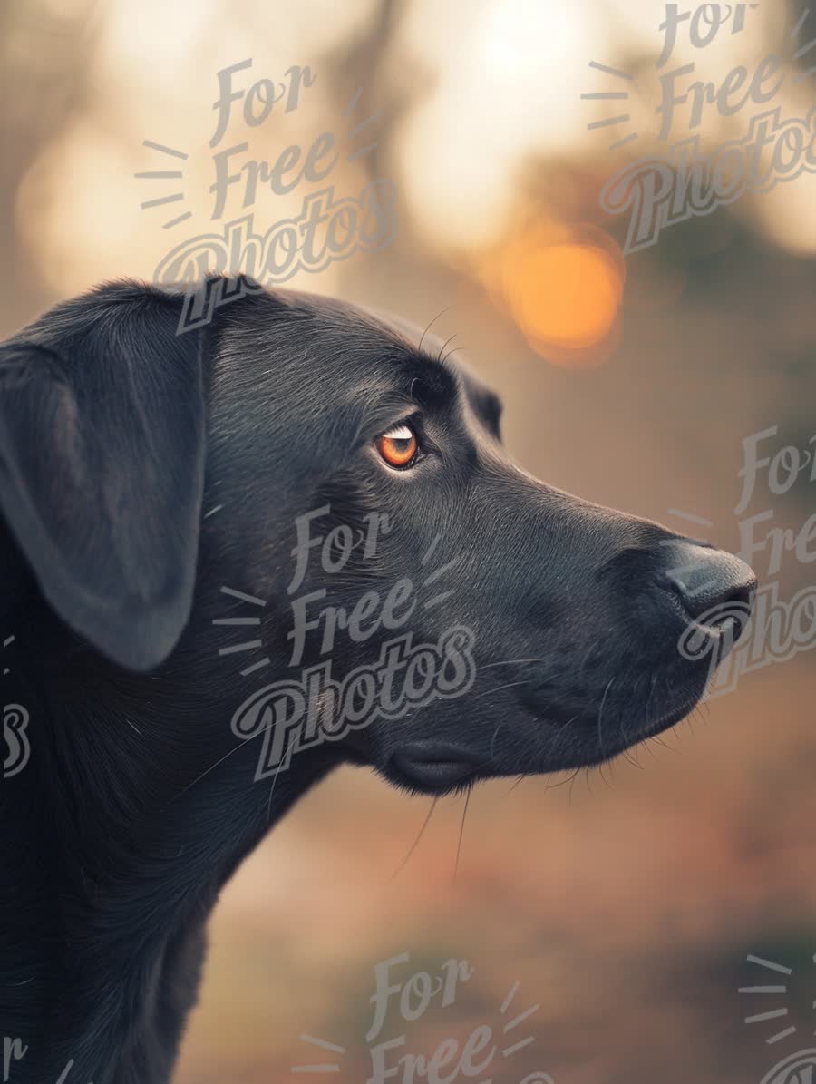 Majestic Black Dog Portrait Against a Soft Sunset Background