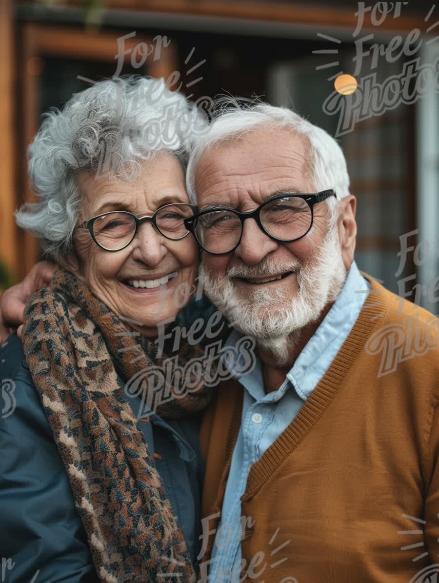 Joyful Senior Couple Embracing in a Cozy Outdoor Setting