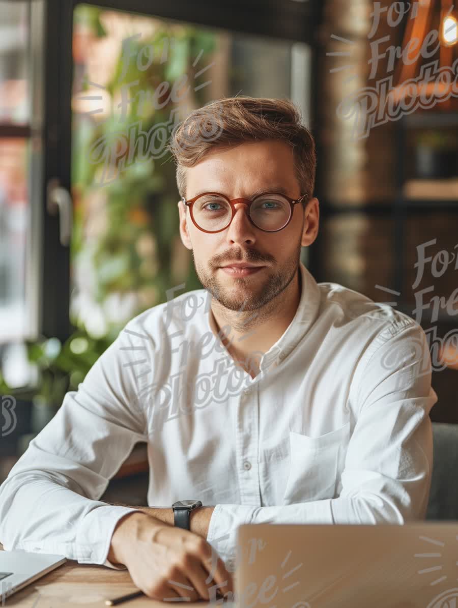 Professional Young Man in Modern Office Setting with Laptop