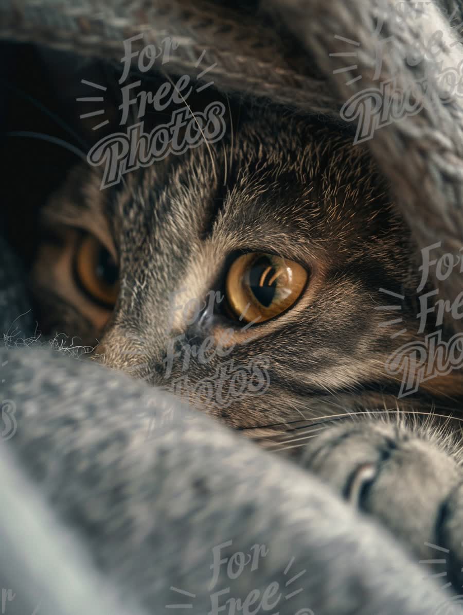 Cozy Cat Close-Up: Feline Curiosity Wrapped in Warmth