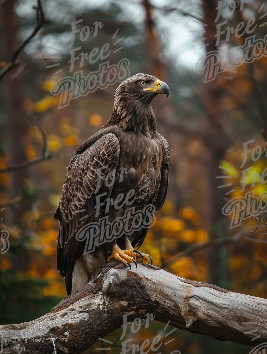 Majestic Eagle Perched on a Branch in Autumn Forest Setting