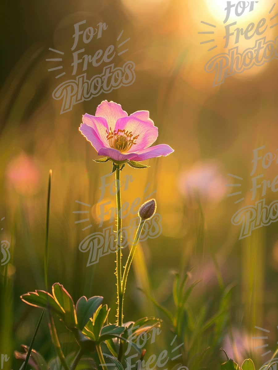 Beautiful Pink Flower in Soft Sunset Light - Nature's Serenity and Blooming Beauty