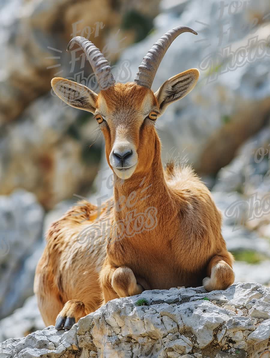 Majestic Mountain Goat Relaxing on Rocky Terrain