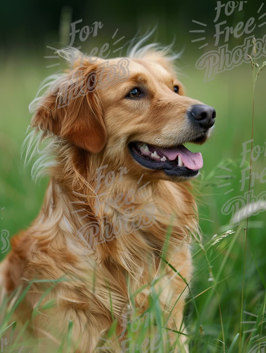 Happy Golden Retriever in Lush Green Field - Joyful Pet Portrait