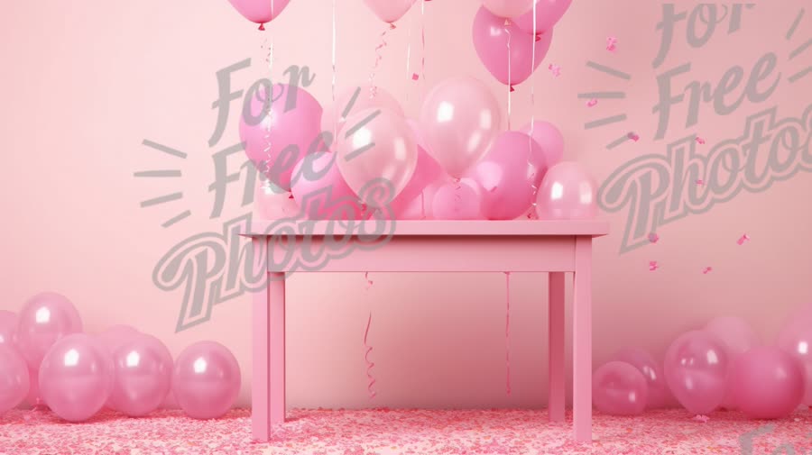 Festive Pink Balloon Celebration with Table and Confetti for Party Decor