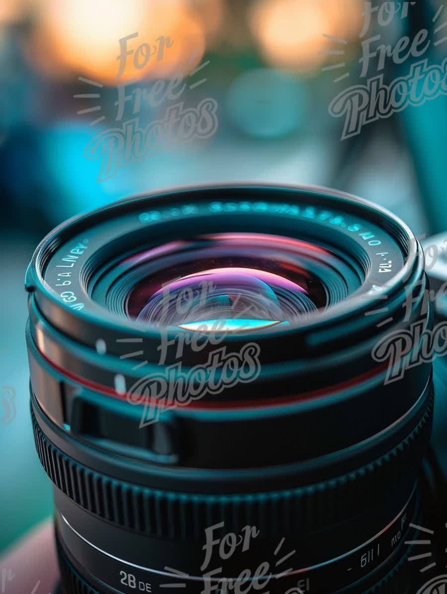 Close-Up of Professional Camera Lens with Bokeh Background