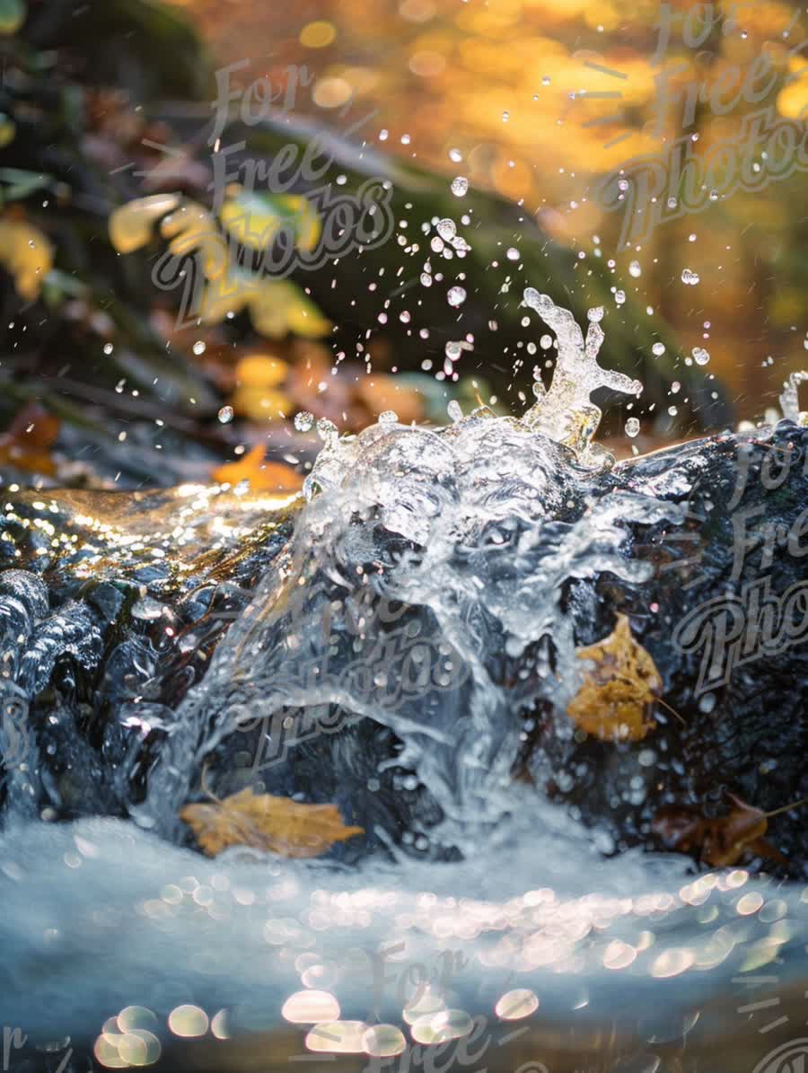 Tranquil Waterfall with Splashes and Autumn Leaves in Nature