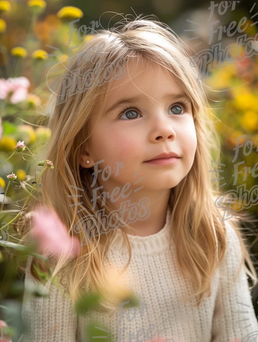 Enchanting Child Portrait in a Colorful Flower Garden