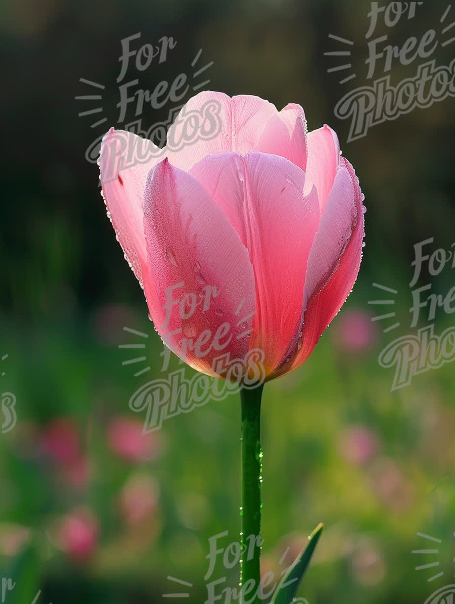 Beautiful Pink Tulip with Dew Drops in Spring Garden