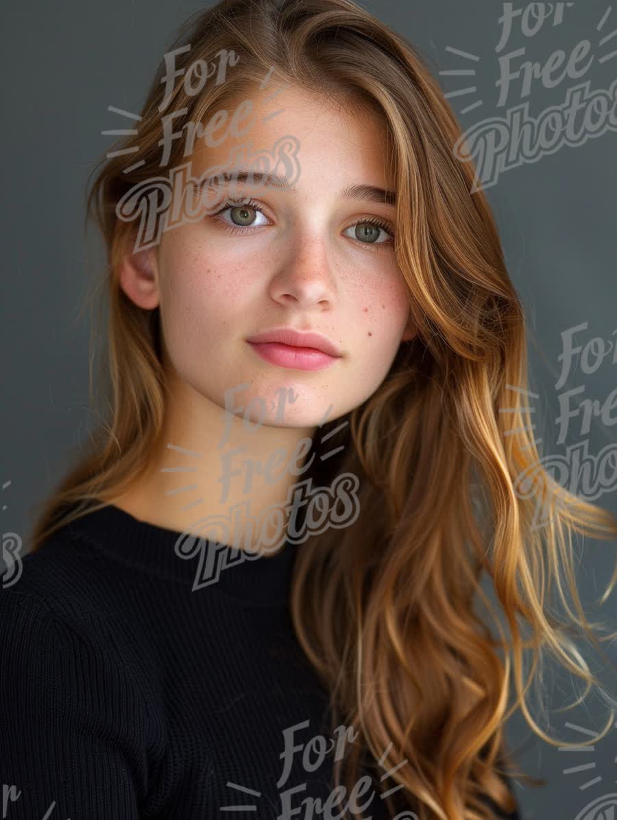 Natural Beauty Portrait of a Young Woman with Long Hair and Expressive Eyes