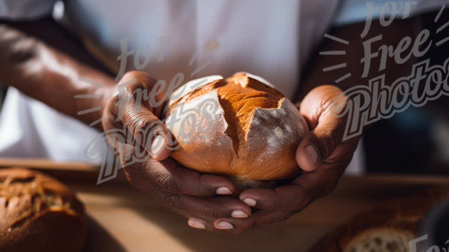 Artisan Bread Freshly Baked: Hands Holding Rustic Loaf