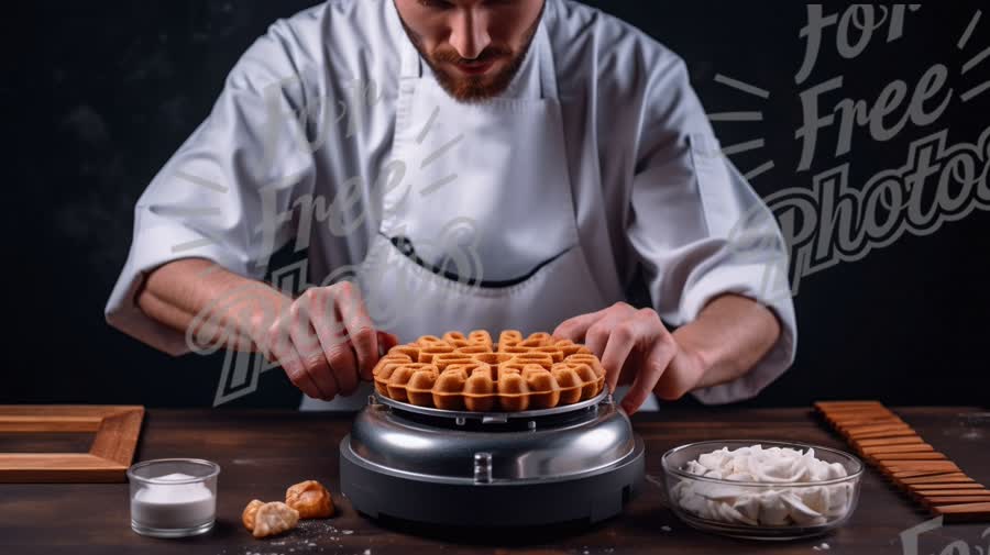 Artisan Chef Preparing Freshly Made Waffles in a Modern Kitchen