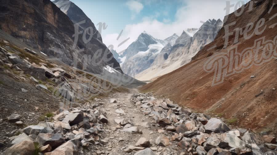 Majestic Mountain Landscape: Rocky Pathway Through Scenic Valley